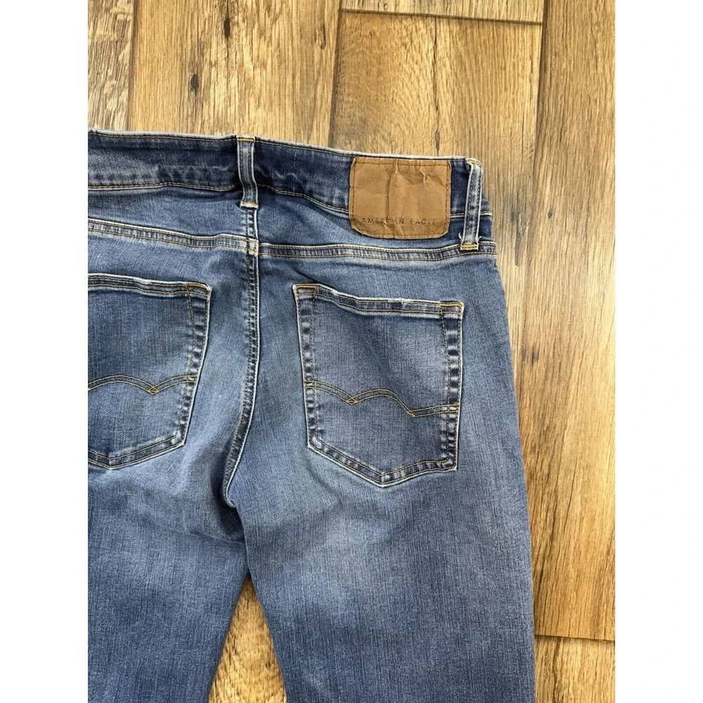 American Eagle Jeans Mens 28x32 Blue Denim  Flex 4 Patch Look Skinny 30"L - Picture 12 of 14